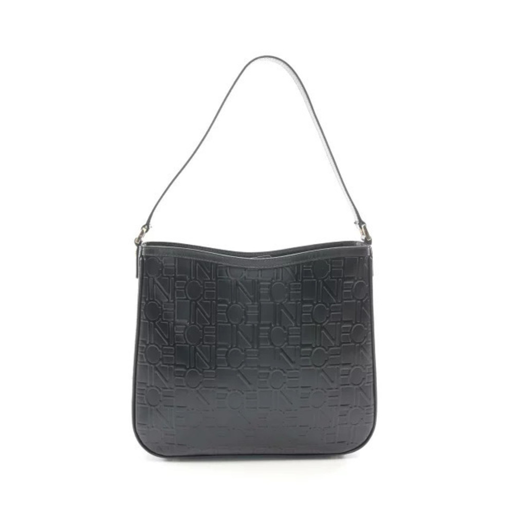 Celine black calfskin leather shoulder bag all over embossed tonal logo